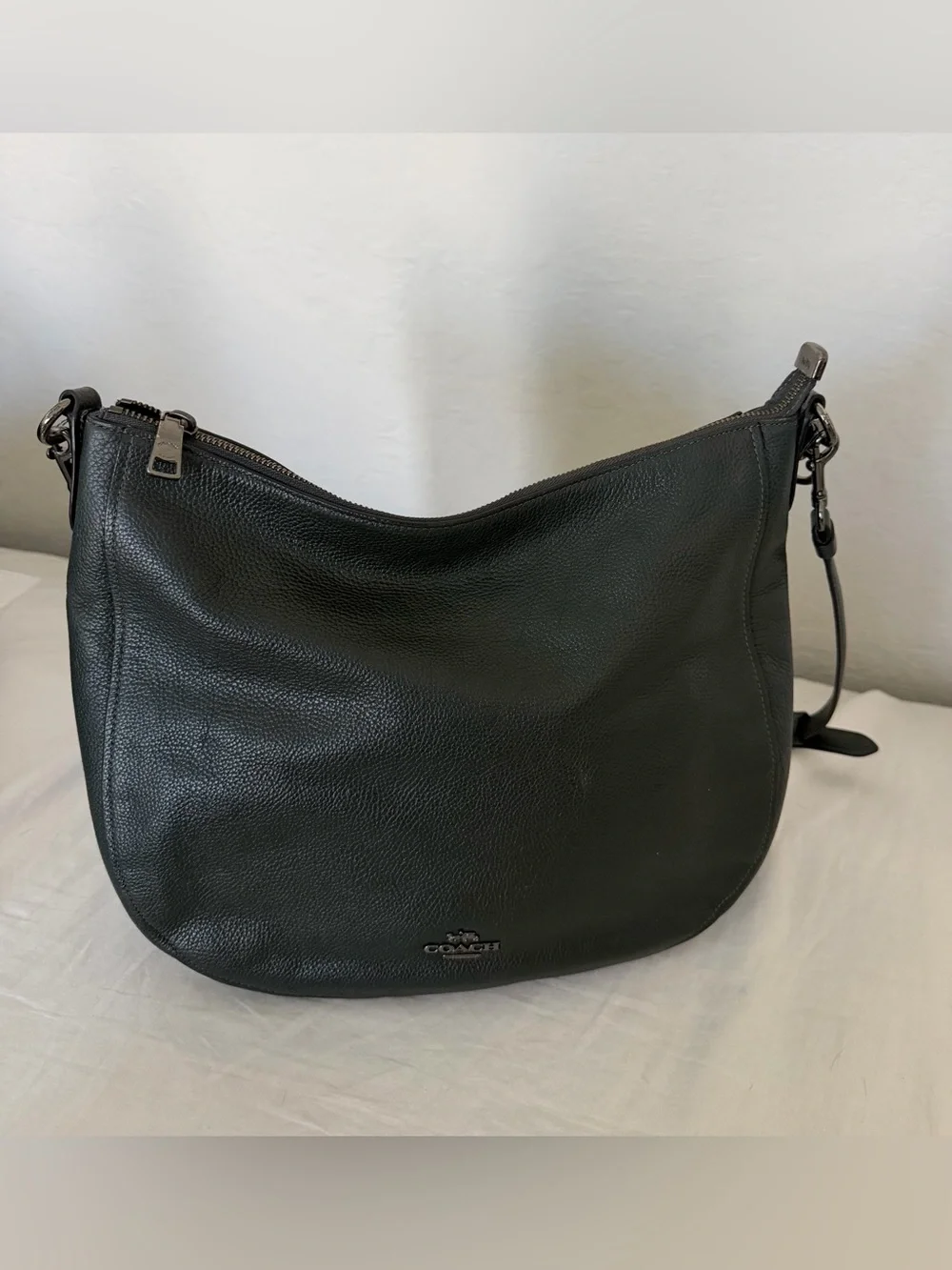 Coach Chelsea Black Pebbled Leather Shoulder Bag- gunmetal gray